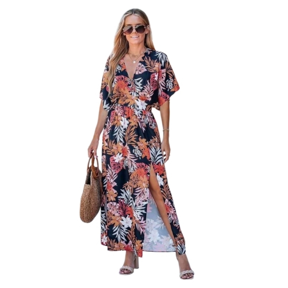 CUPSHE Orange Red Pink Floral Maxi Dress Spring Summer Cover Up NWT Oversized